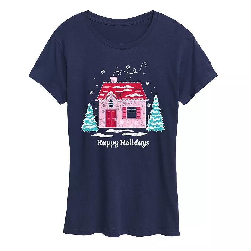 Womens Pink Holiday House Graphic Tee Blue Product Image