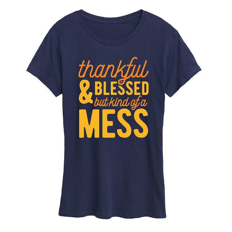 Womens Thankful And Blessed Graphic Tee Blue Product Image