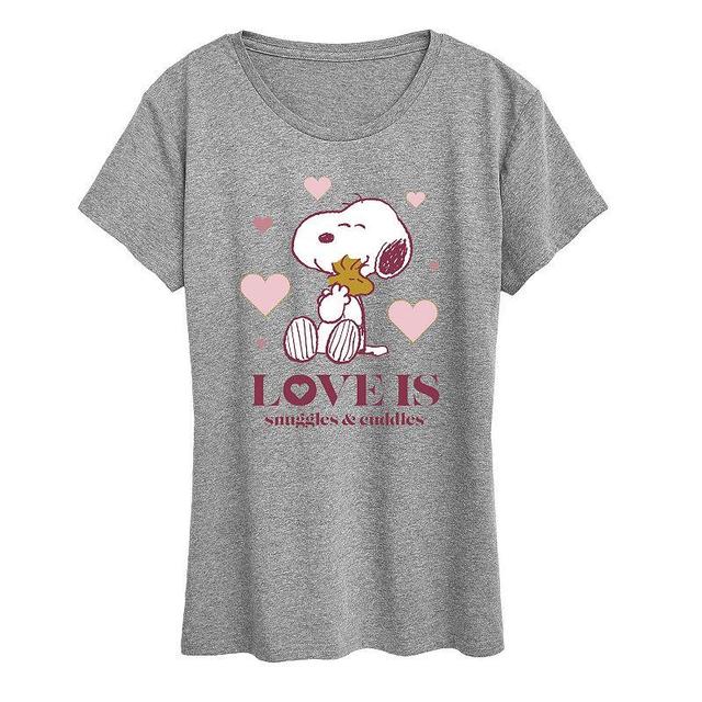 Womens Peanuts Snoopy & Woodstock Snuggles Graphic Tee Grey Gray Product Image