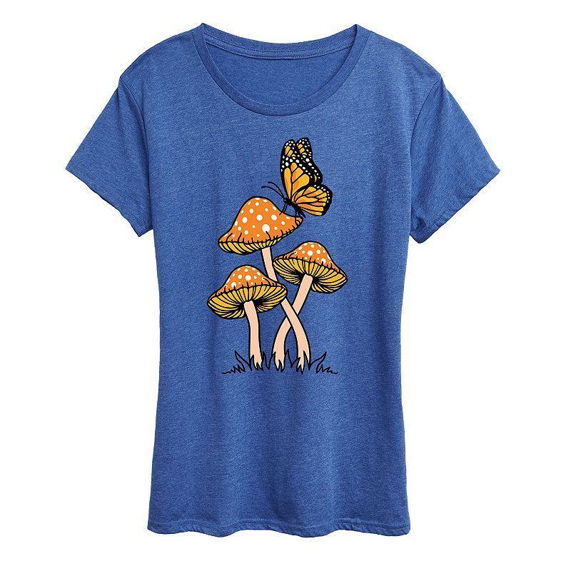 Womens Mushrooms With Butterfly Graphic Tee Green Product Image