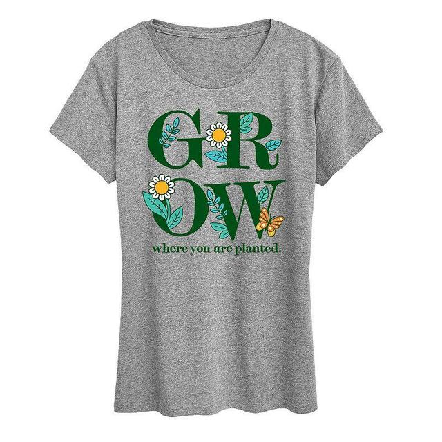 Womens Grow Where You Are Planted Graphic Tee Grey Gray Product Image