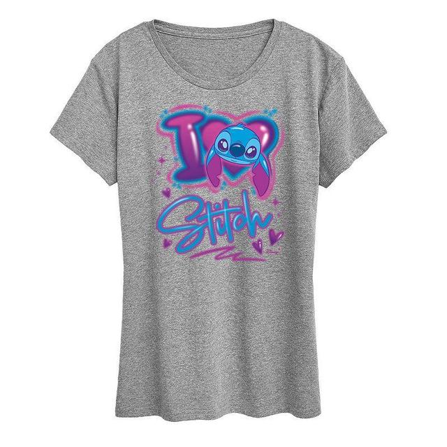 Disneys Lilo & Stitch Womens I Love Stitch Graphic Tee Grey Gray Product Image