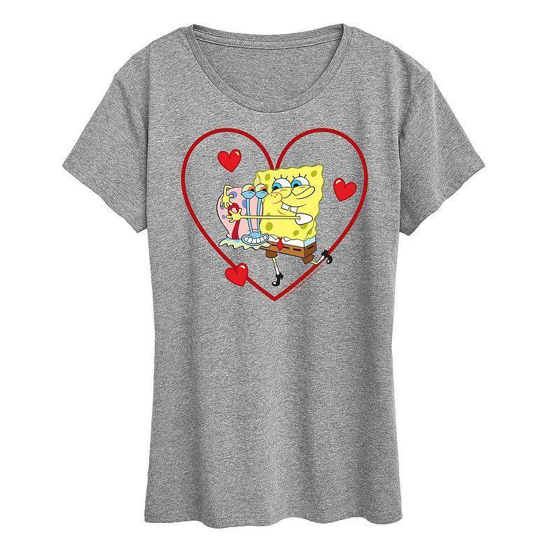 Womens Spongebob Squarepants Spongebob Gary Heart Graphic Tee Grey Gray Product Image