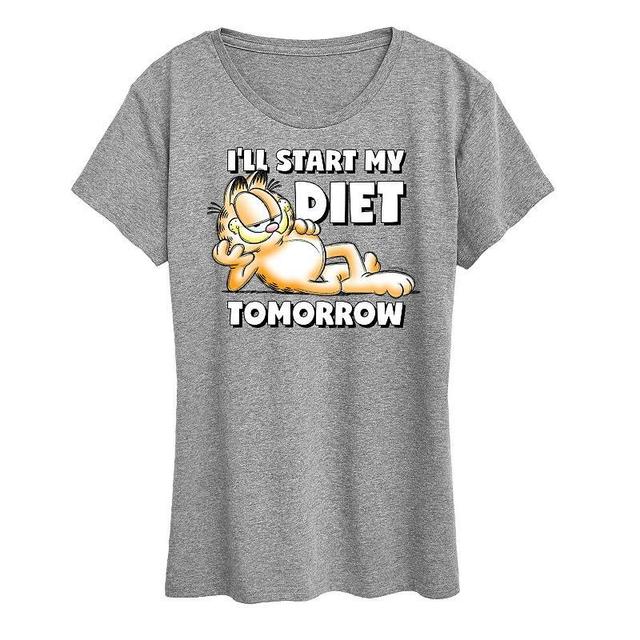 Womens Garfield Diet Tomorrow Graphic Tee, Girls Grey Gray Product Image