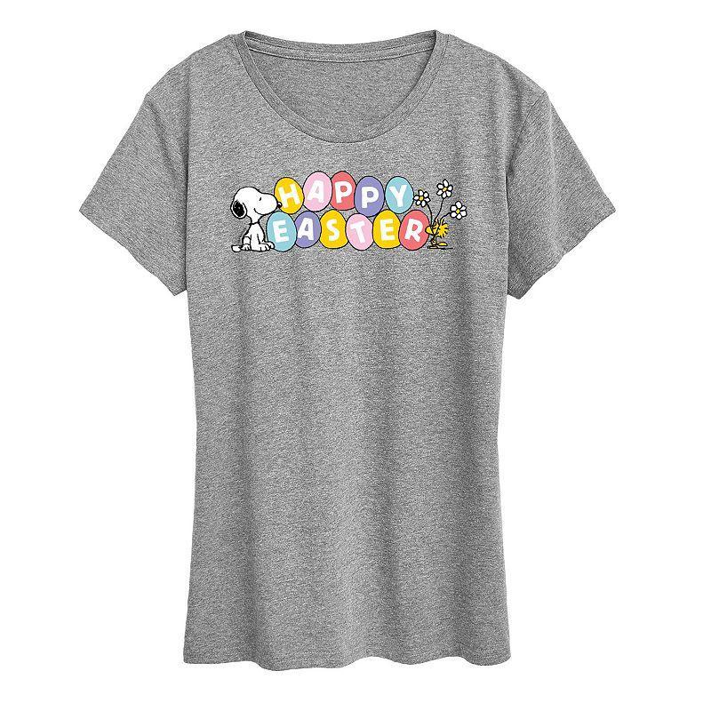 Womens Peanuts Snoopy & Woodstock Happy Easter Color Eggs Graphic Tee Med Grey Product Image