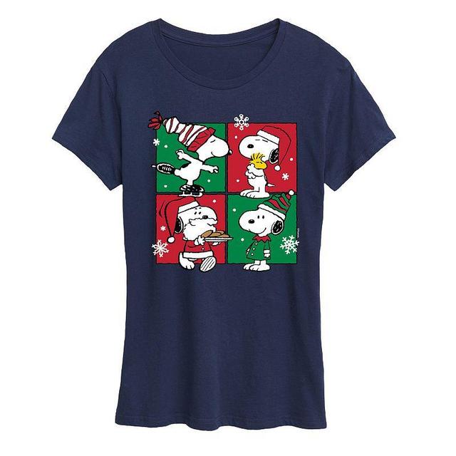 Womens Peanuts Snoopy Christmas Grid Graphic Tee Blue Product Image