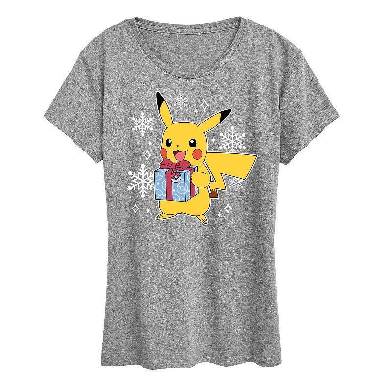 Womens Pokemon Pika Presents Tee, Girls Heather Grey Product Image