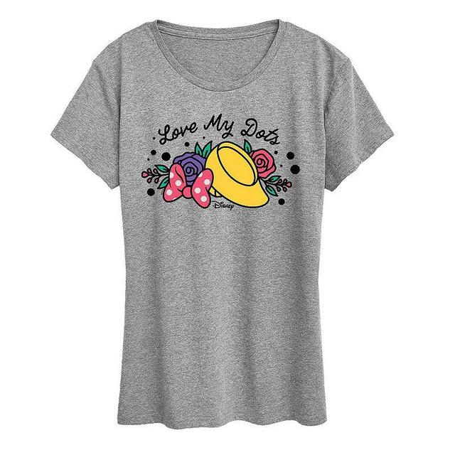 Disneys Minnie Mouse Love My Dots Graphic Tee, Womens Grey Gray Product Image