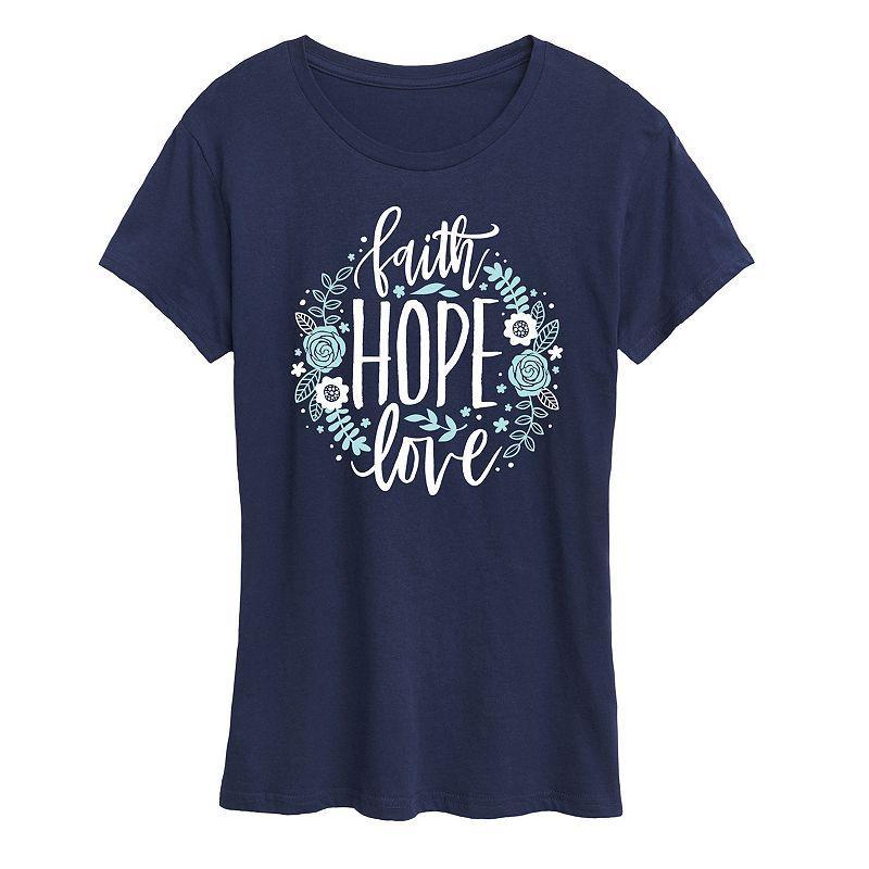 Womens Faith Hope Love Floral Graphic Tee Blue Product Image