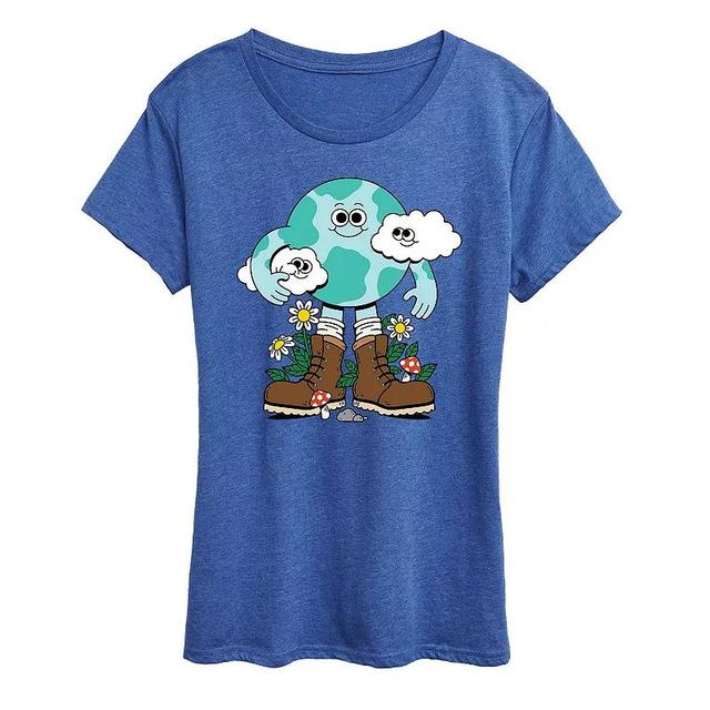 Womens Planet Earth Character Graphic Tees, Girls Grey Royal Blue Product Image