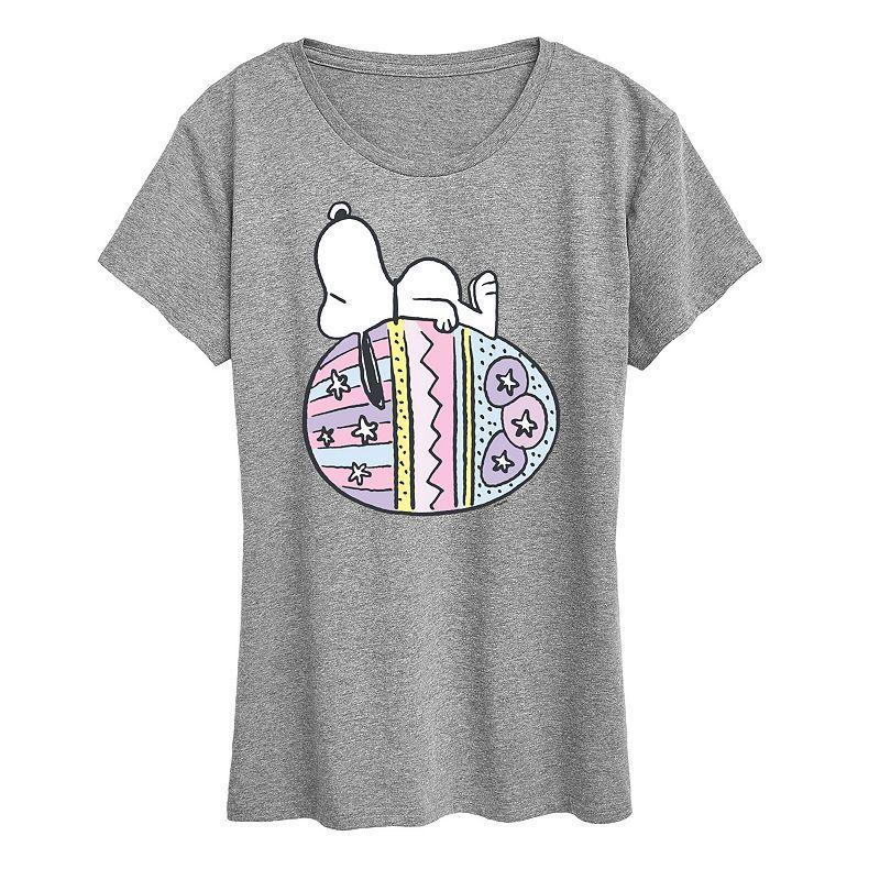 Womens Peanuts Snoopy Easter Egg Graphic Tee Grey Gray Product Image