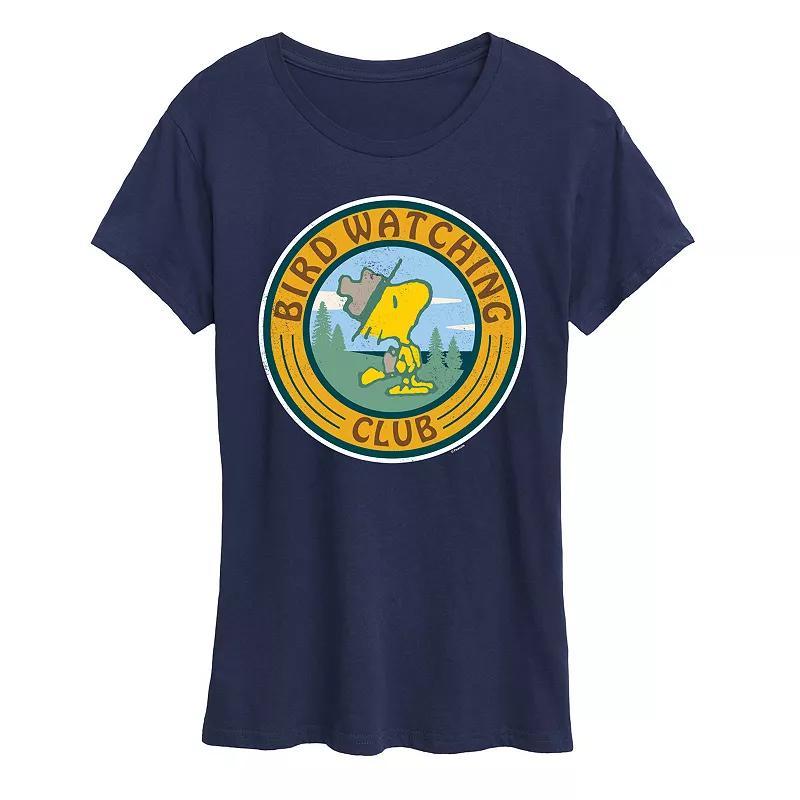 Womens Peanuts Woodstock Bird Watching Graphic Tee Blue Product Image