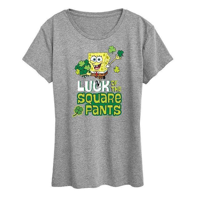 Womens SpongeBob SquarePants Luck Of The Square Pants Graphic Tee Grey Gray Product Image