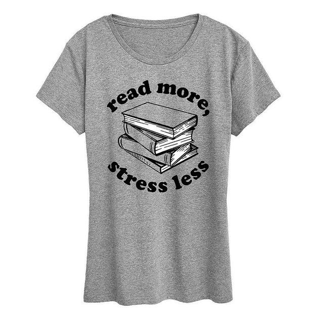 Womens Read More Stress Less Graphic Tee, Girls Grey Gray Product Image