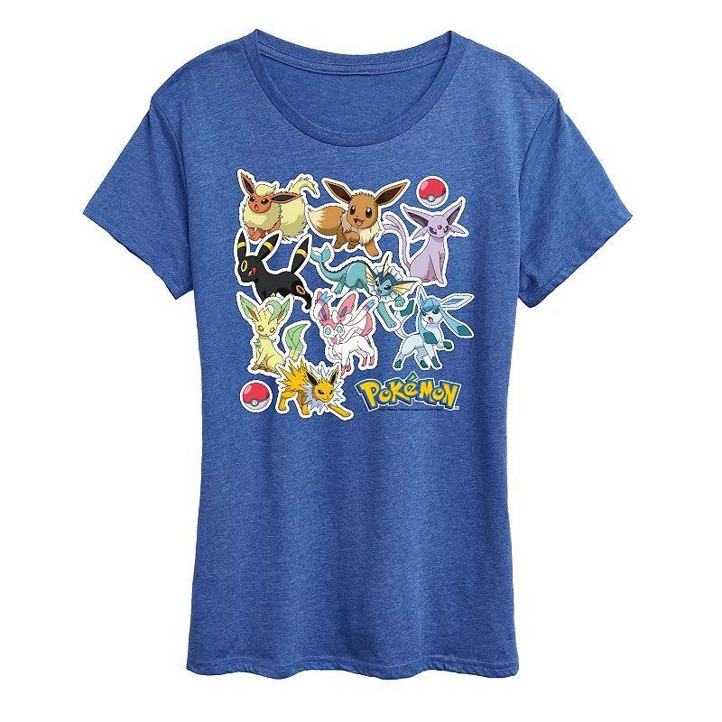 Womens Pokemon Eeveelution Stickers Graphic Tee, Girls Blue Product Image