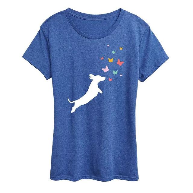 Womens Dachshund Chasing Butterflies Graphic Tee Product Image