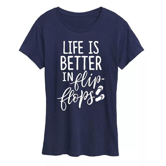 Womens Life Is Better In Flip Flops Graphic Tee Blue Product Image