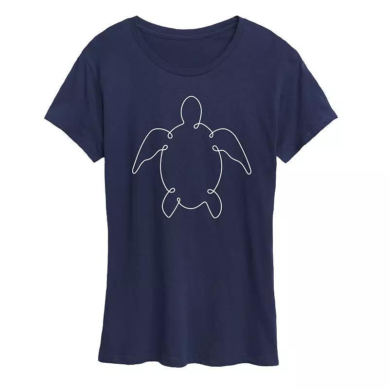 Womens Line Drawing Sea Turtle Graphic Tee Blue Product Image