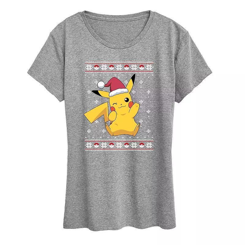 Womens Pokemon Pikachu Sweater Design Tee Grey Green Product Image