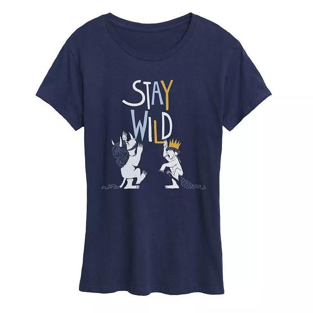 Womens Where The Wild Things Are Stay Wild Graphic Tee Blue Product Image