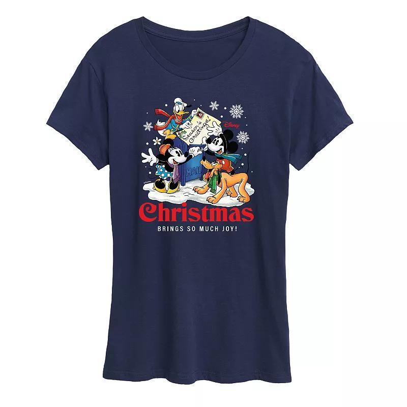 Disneys Mickey Mouse And Friends Womens Christmas Postcard Graphic Tee, Girls Blue Product Image