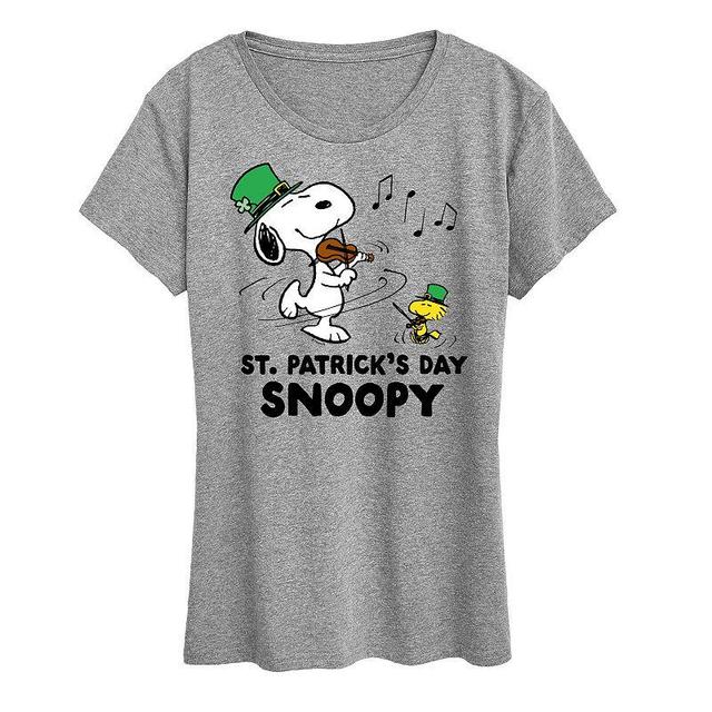 Womens Peanuts Snoopy & Woodstock St. Patricks Day Snoopy Graphic Tee Med Grey Product Image