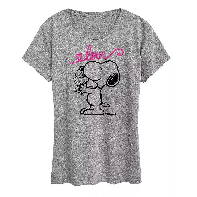 Womens Peanuts Valentines Snoopy Love Graphic Tee Grey Gray Product Image