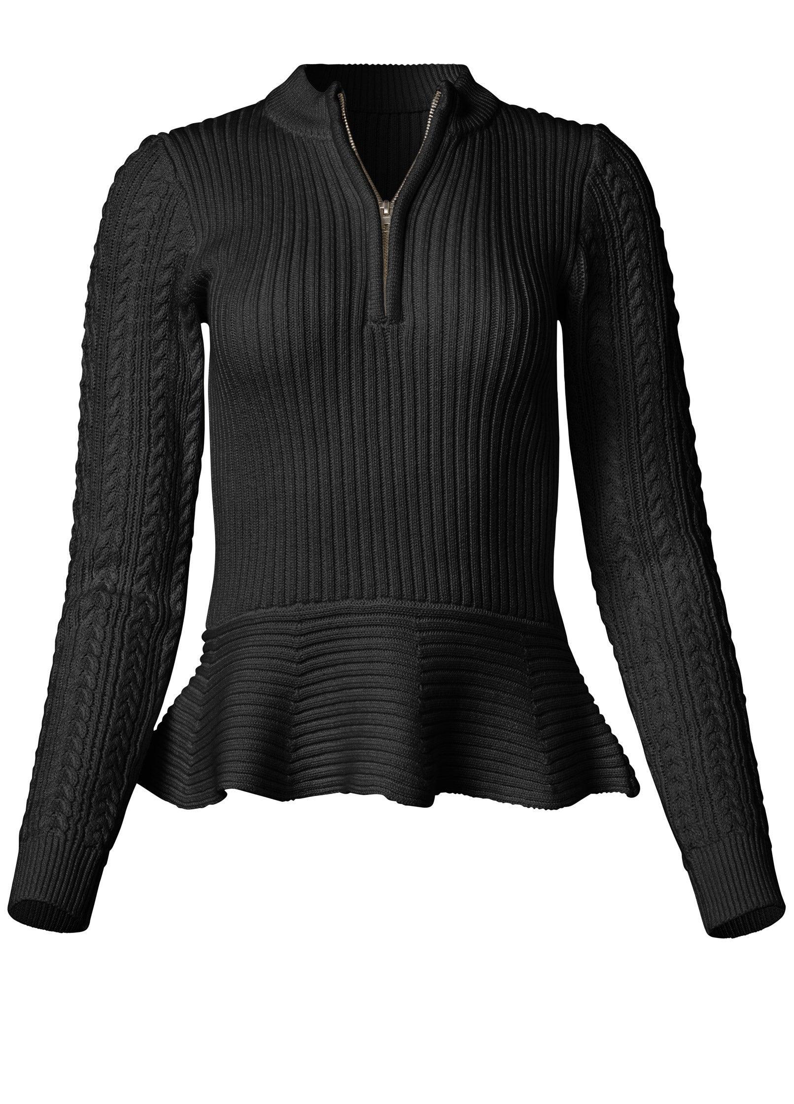 Half Zip Peplum Sweater - Black product image