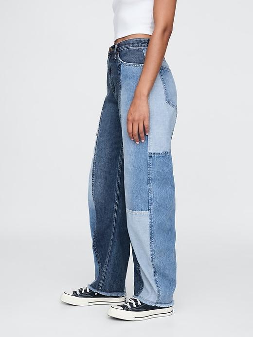 High Rise Patchwork Barrel Jeans Product Image