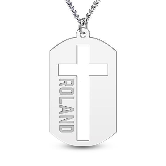 Men's Engravable Dog Tag with Cross Pendant (1 Line) - 22" Product Image