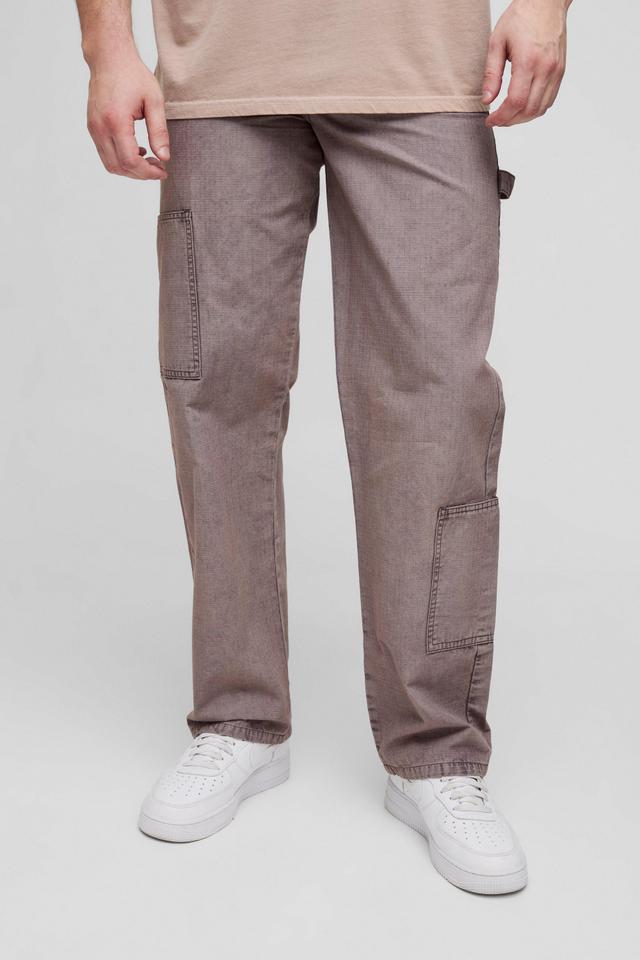 Tall Washed Ripstop Relaxed Fit Carpenter Trousers | boohooMAN USA Product Image