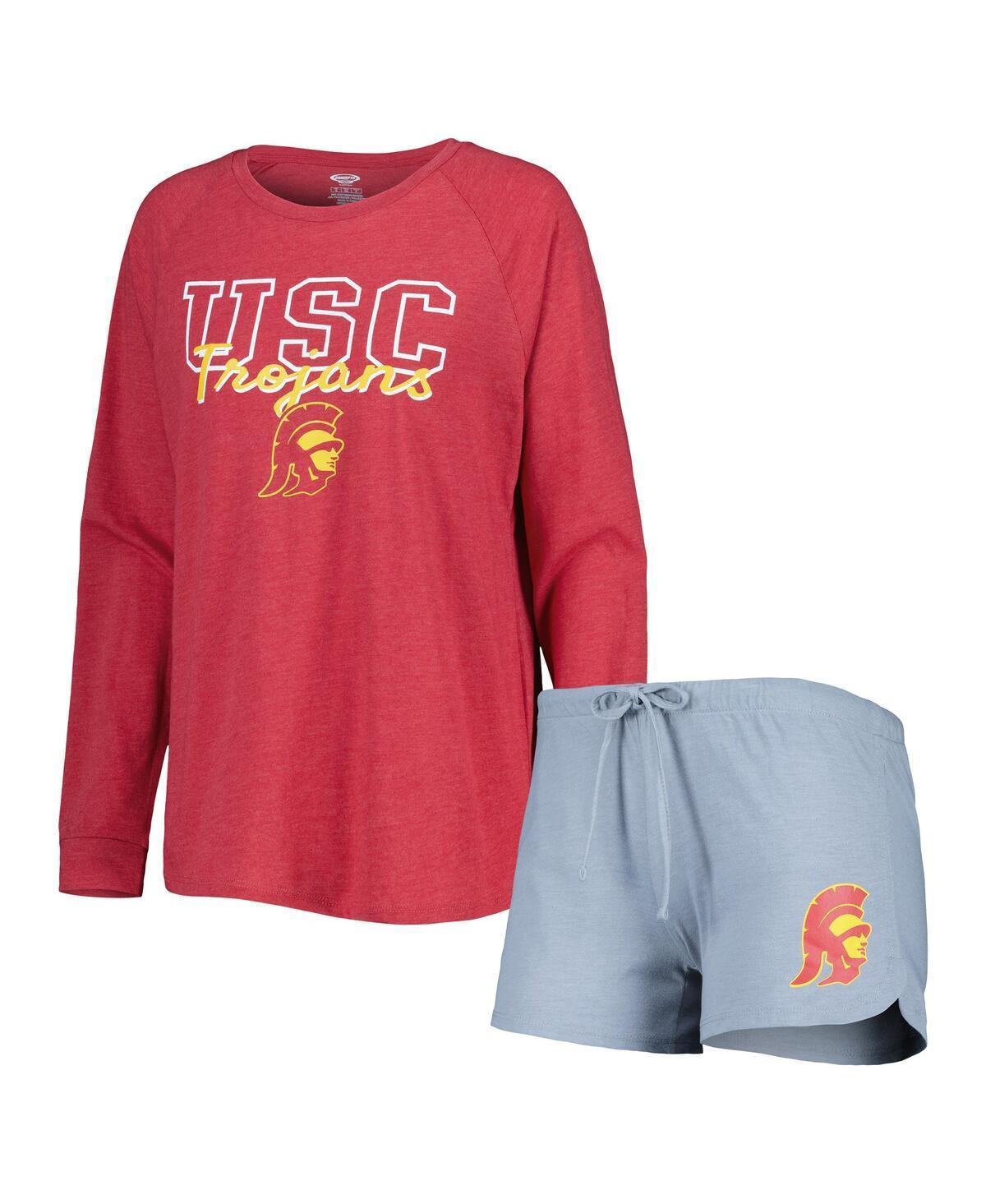 Womens Concepts Sport Cardinal Usc Trojans Raglan Long Sleeve T-shirt and Shorts Sleep Set - Cardinal Product Image