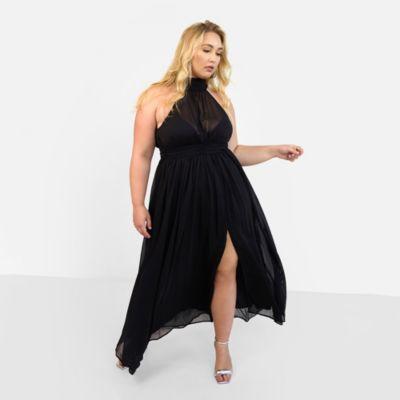 Rebdolls Womens Plus Size Elise Chiffon Halter Maxi A Line Dress W. Slit Product Image