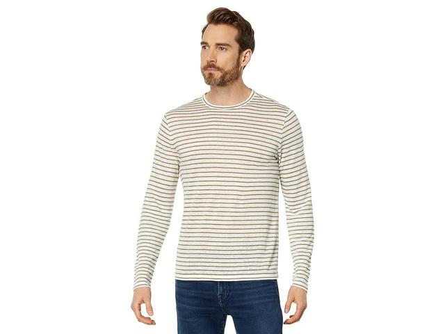 Vince Stripe Linen Long Sleeve Crew (Off-White/Pine Green) Men's T Shirt Product Image