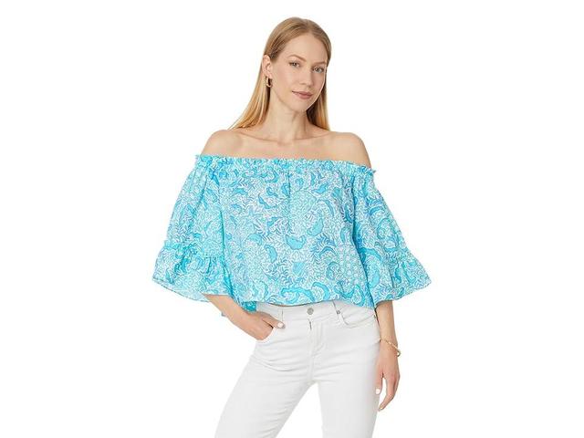 Lilly Pulitzer Croix Off-the-Shoulder Linen Top (Resort White Goombay Grooves) Women's Clothing Product Image