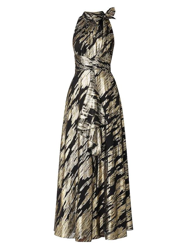 Womens Faye Abstract Metallic Tieneck Sleeveless Gown Product Image