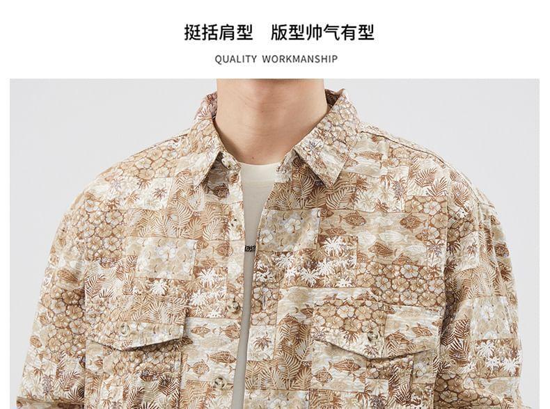 Long-Sleeve Patterned Pocket Detail Shirt Product Image