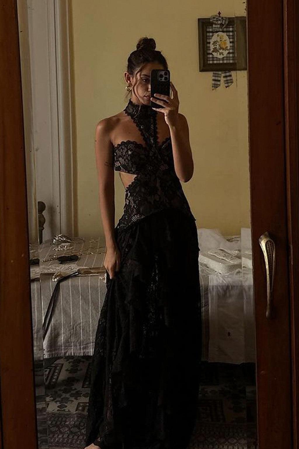 Princesa Black Lace Drop Waist Maxi Dress Product Image