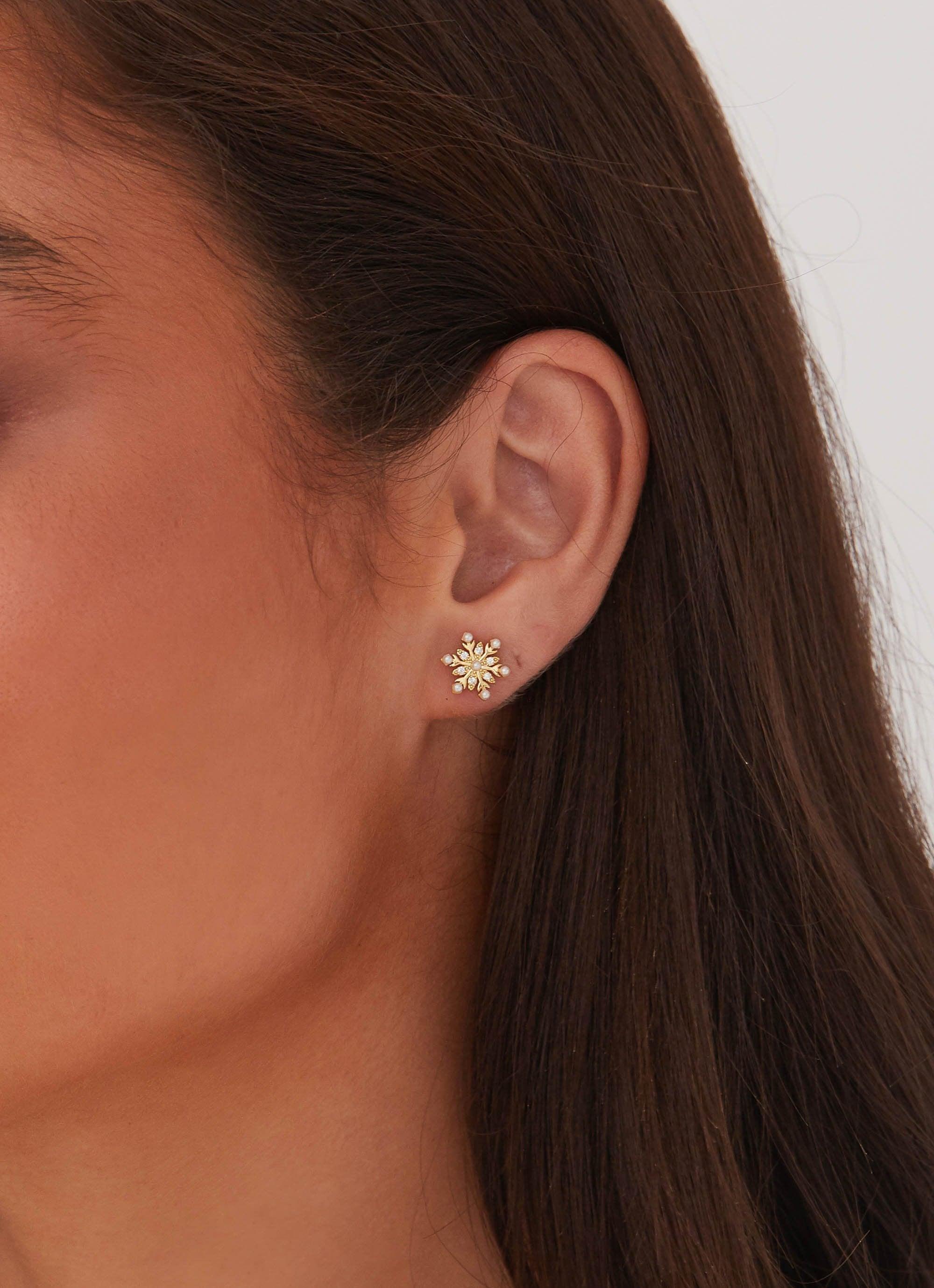 Crystal Snowflake Earring - Gold Product Image