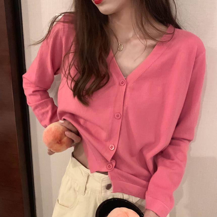 V-Neck Plain Cardigan Product Image