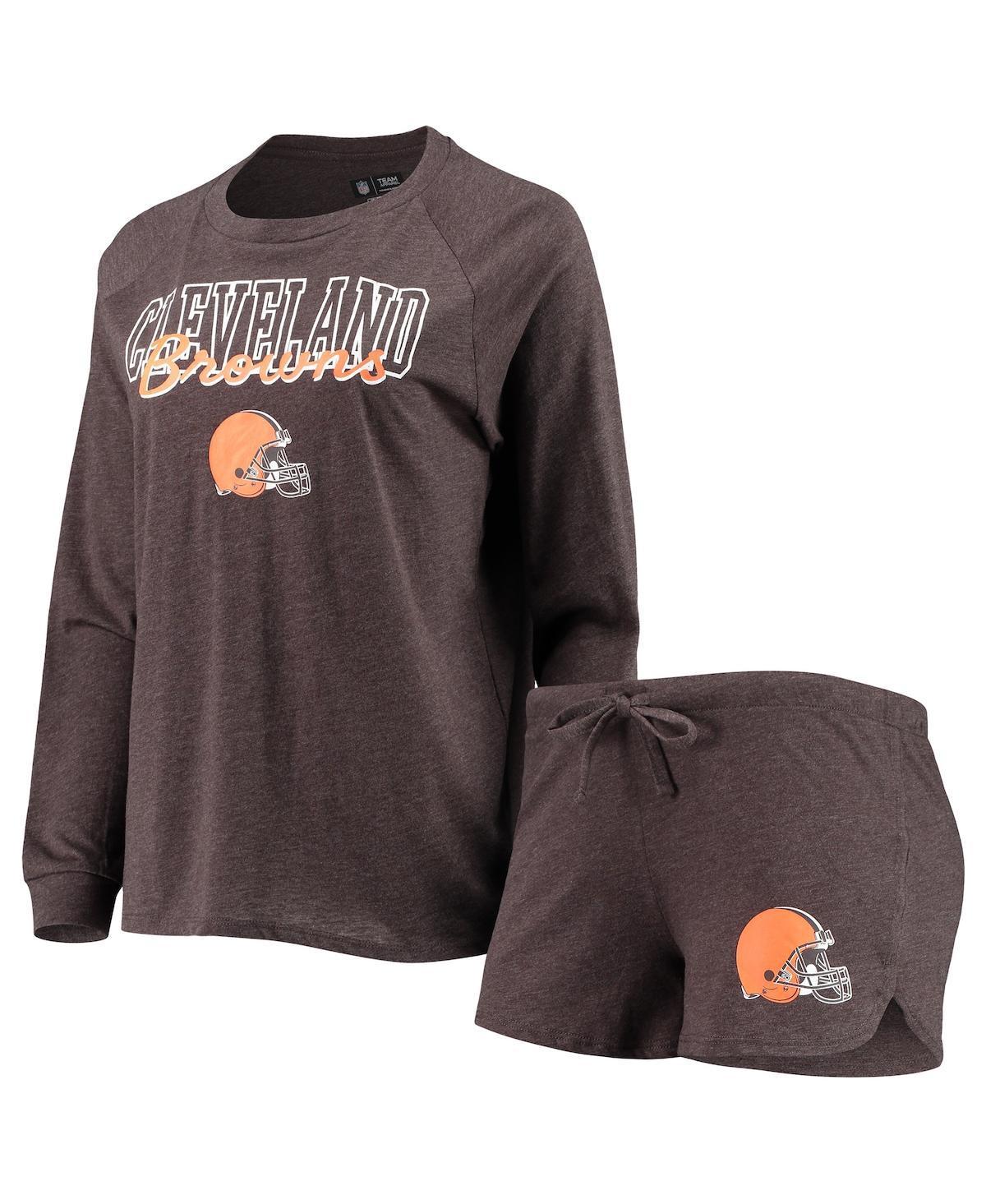 Women's Concepts Sport Brown Cleveland Browns Meter Knit Long Sleeve Raglan Top & Shorts Sleep Set Product Image