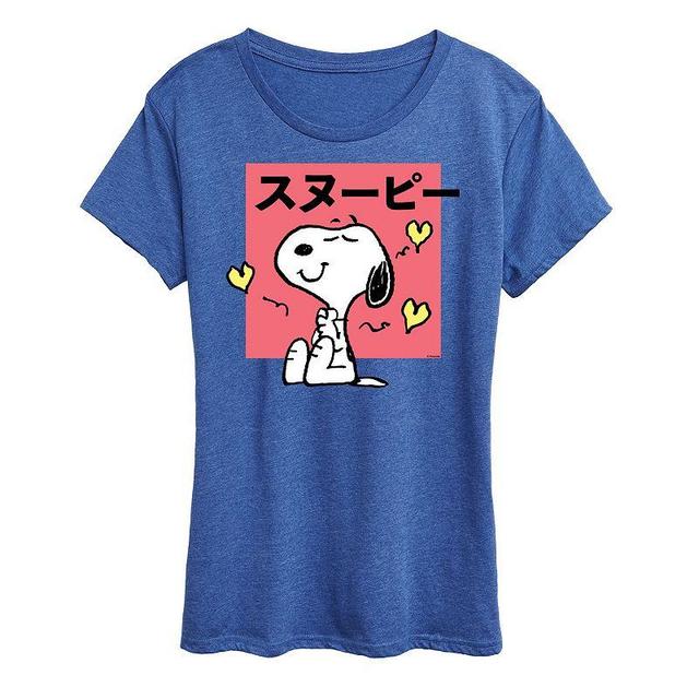 Womens Peanuts Tokyo Snoopy Hearts Graphic Tee, Girls Grey Royal Blue Product Image