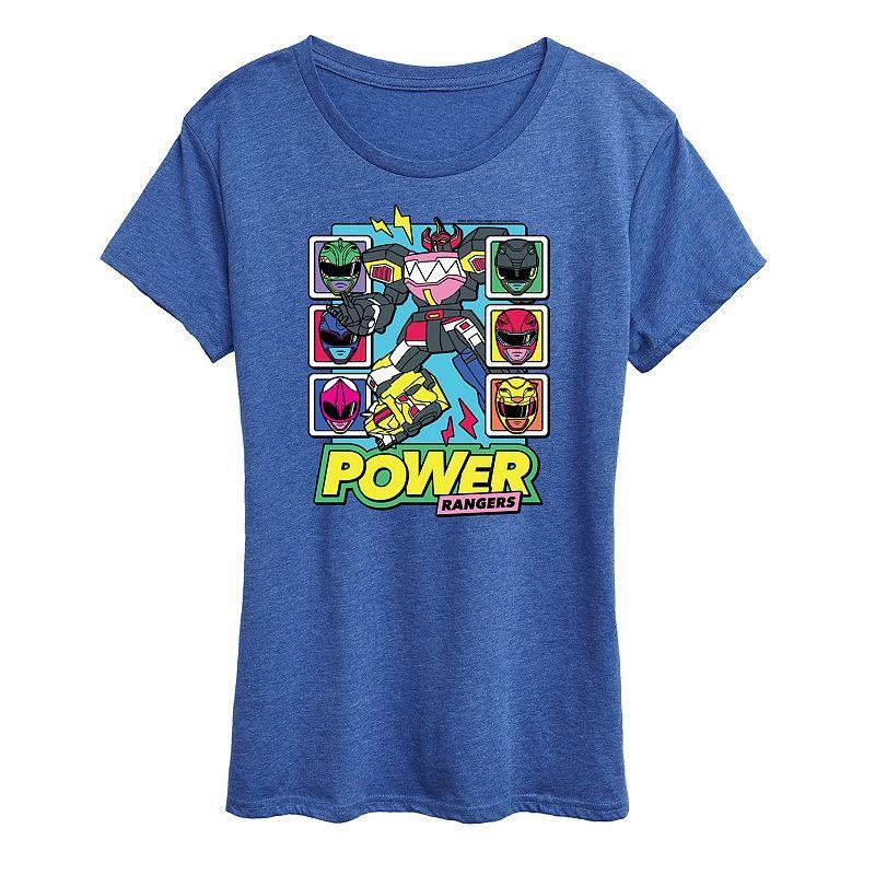 Womens Power Rangers Zord Heads Graphic Tee Grey Royal Blue Product Image