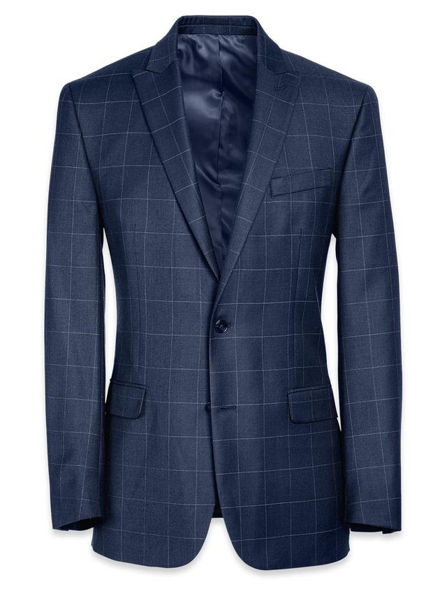 Tailored Fit Essential Wool Peak Lapel Suit Jacket - Navy Windowpane Product Image