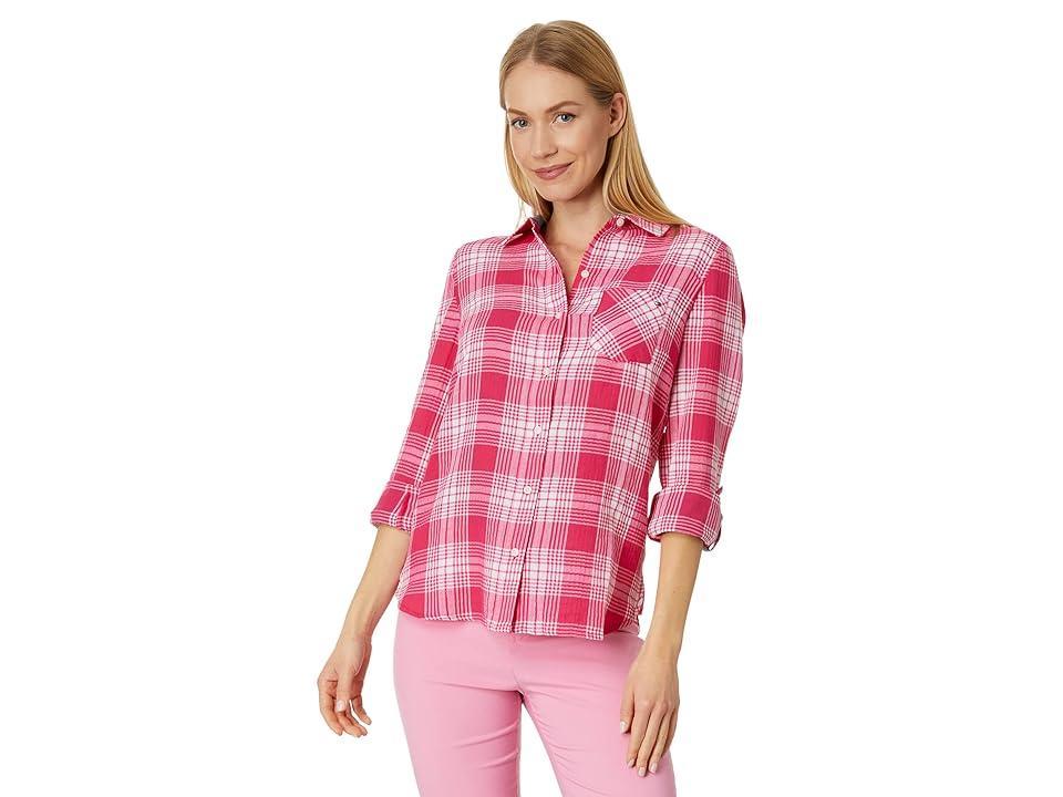 Tommy Hilfiger Patio Plaid Roll Tab (Azalea) Women's Clothing Product Image