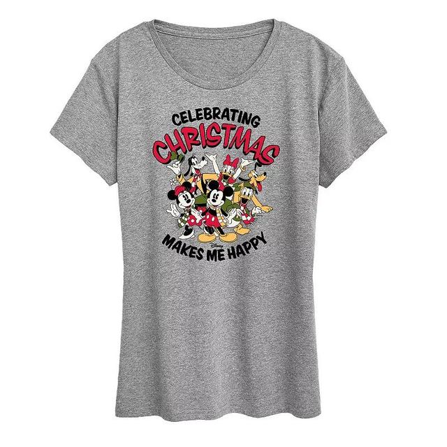 Disneys Mickey Mouse Womens Celebrating Christmas Graphic Tee, Girls Grey Gray Product Image