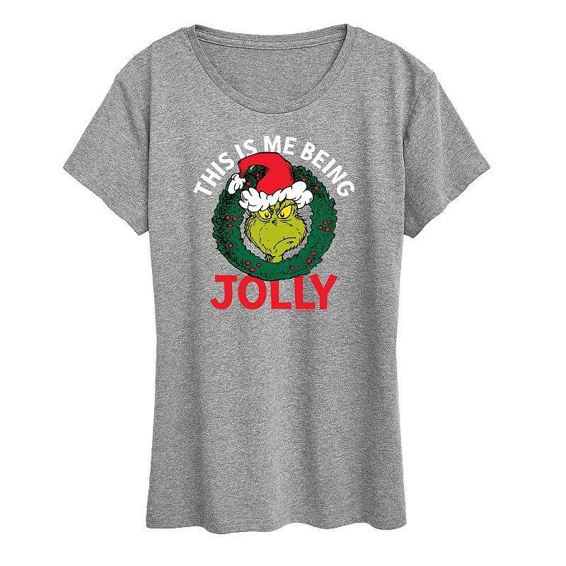 Womens Dr. Seuss The Grinch Me Being Jolly Graphic Tee, Girls Grey Gray Product Image