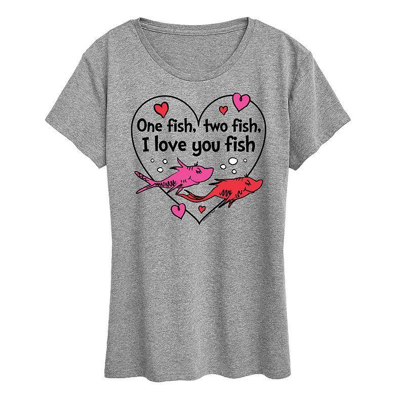 Womens Dr. Seuss I Love You Fish Graphic Tee Grey Gray Product Image