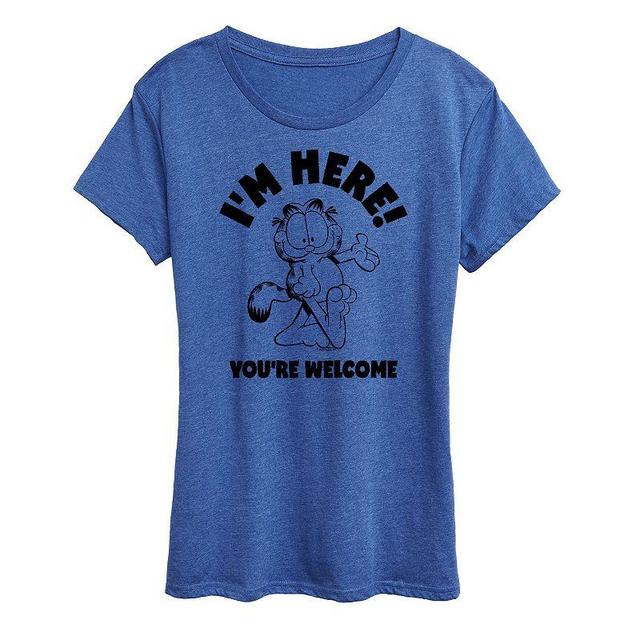 Womens Garfield Im Here Youre Welcome Graphic Tee, Girls Grey Royal Blue Product Image