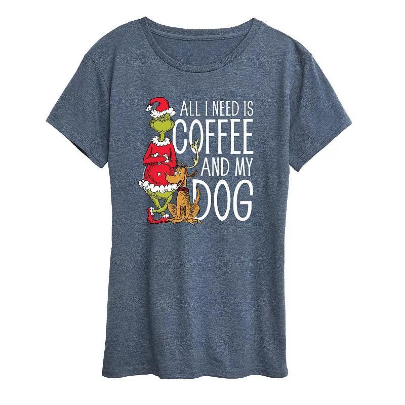 Womens Dr. Seuss The Grinch Coffee And My Dog Graphic Tee, Girls Product Image